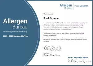 Allergènes alimentaires dans l'agroalimentaire | Axel Groupe est membre d'Allergen Bureau