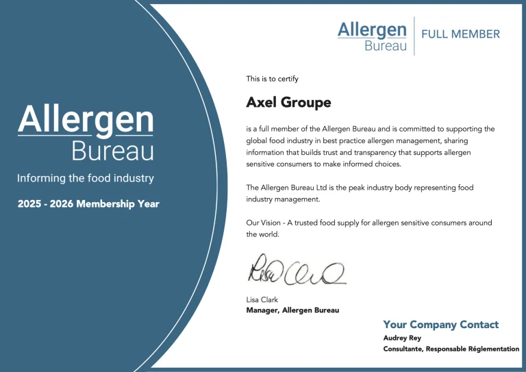 Allergènes alimentaires dans l'agroalimentaire | Axel Groupe est membre d'Allergen Bureau