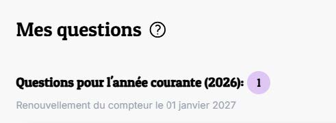 Encart Mes questions — compteur des questions posées sur l'année courante